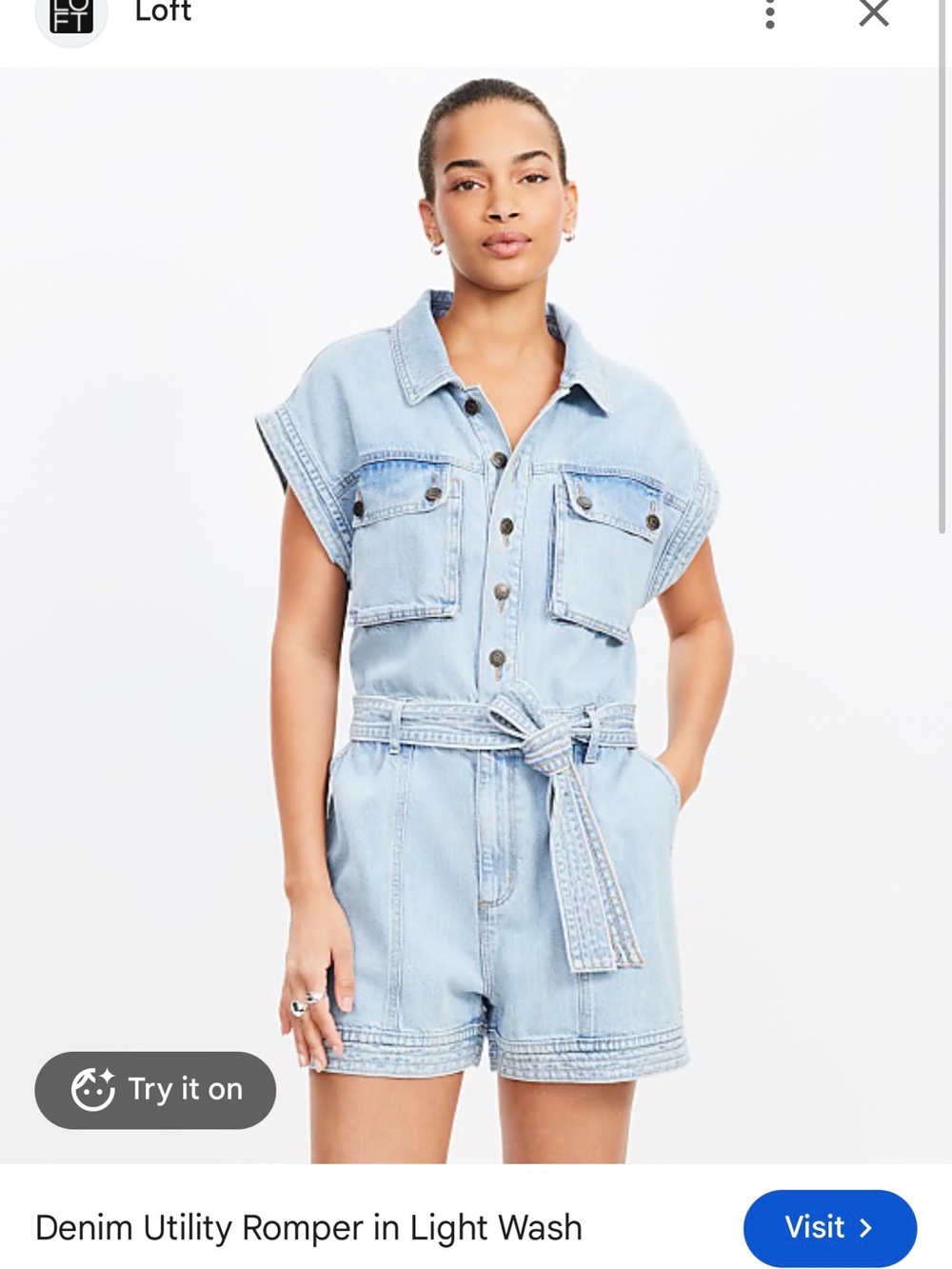 LOFT Light Wash Denim Utility Romper with Belt